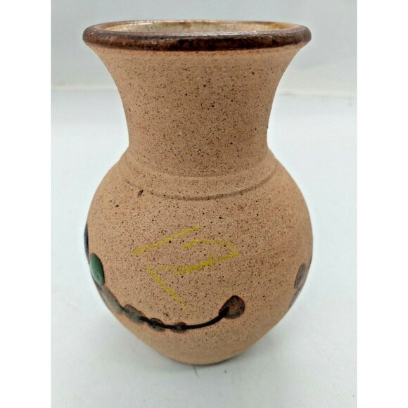Vintage MEXICAN Tonala CLAY VASE Hand Painted 4 1/2" x 3" - Picture 4 of 7